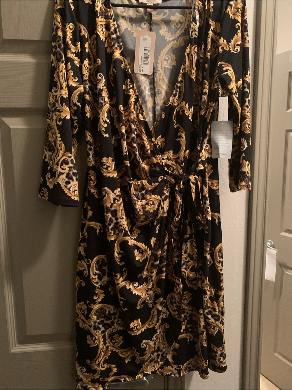 Como Vintage - 3/4 Sleeve Wrap Knit Print Dress size XL